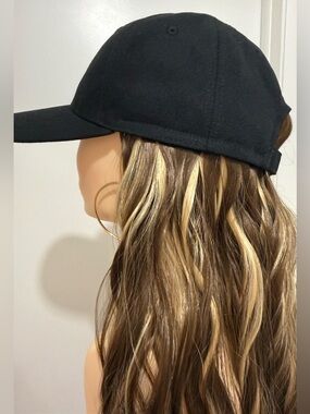HAT HAIR, Wavy hair attached to a Cap, Brown Highlighted